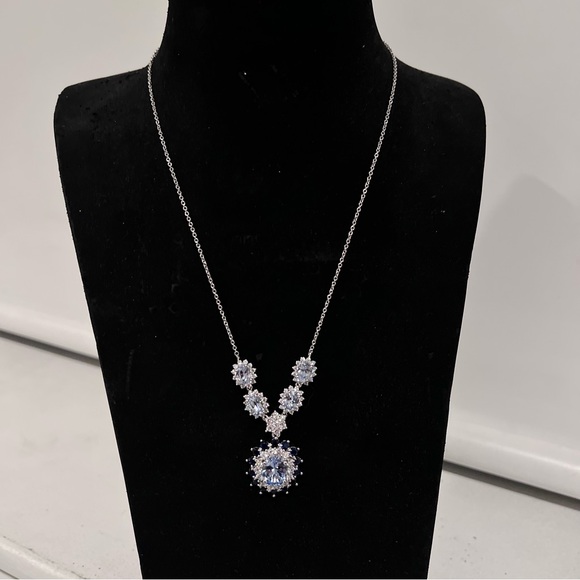 NEW Blue Sapphire&White Sapphire Statement Pendant Necklace - Picture 3 of 4